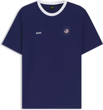 BOSS Stretch-cotton T-shirt with country flag and logo