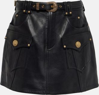 Balmain Belted A-line leather miniskirt