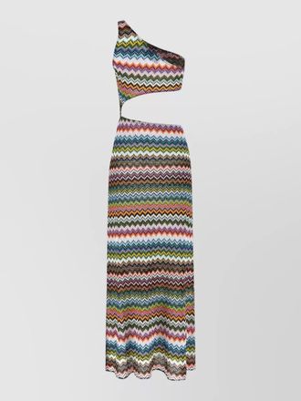 Missoni one shoulder knit dress zigzag detail