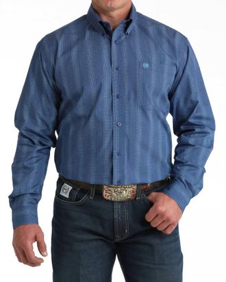 Cinch Classic Fit Long Sleeve Print Button Shirt In Royal Blue