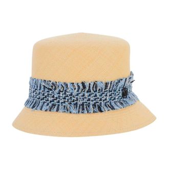 Maison Michel Hats, female, Beige, Size: M Blue Brisa Tweed Hat with Monogram
