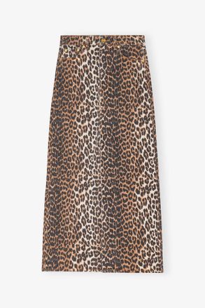 Ganni Mixed Leopard Denim Maxi Slit Skirt - Size 32 Cotton