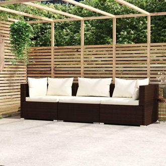 vidaXL Sof&aacute; De Jard&iacute;n De 3 Plazas Con Cojines Rat&aacute;n Sint&eacute;tico Marr&oacute;n Vidaxl