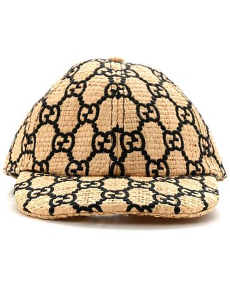 Gucci Raffia Gg Monogram Elaphe Embroidered Aisha Baseball Hat S (Authentic Pre-Loved)