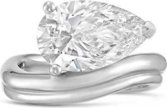 Diana M. Jewels 14kt White Gold Lab grown 4.00 ct pear cut diamond ring with a wavy band