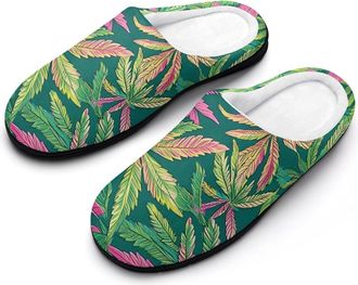 Generic Hawaii Weed Leaves Mens Slipper Slip On Winter Warm House Slippers Shoes Indoor Outdoor