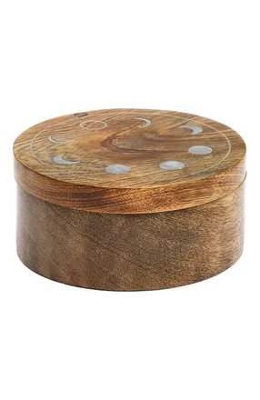 Matr Boomie Indukala Moon Phase Round Pivot Box - Handcrafted Mango Wood in Silver/brown at Nordstrom