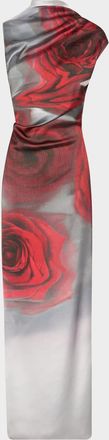 Jean Paul Gaultier Blurry Rose-Print Draped Satin Maxi Dress
