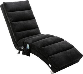STILVORA Chaise Longue De Masaje Fija Con Vibraci&oacute;n Suave Y Bolsillo Lateral, Respaldo Ergon&oacute;mico 140&deg; En Lino Negro