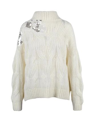 Liu Jo High Neck Knit Sweater With Rhinestone Embellishments