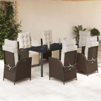vidaXL Set Comedor De Jard&iacute;n 7 Pzas Con Cojines Rat&aacute;n Sint&eacute;tico Marr&oacute;n Vidaxl