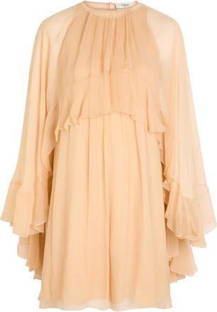 Chlo&eacute; Ruffled Cape-effect Silk Mini Dress - Beige - 38 (UK10 / S)