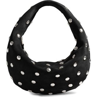 Khaite Medium Olivia Studded Suede Hobo Bag in Black 200 at Nordstrom