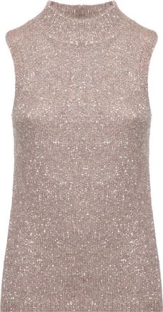 D.exterior Top de cuello alto con lentejuelas - Knitwear - Mujer - Beige - S