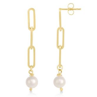 Allurez Pearl Drop Paperclip Earrings 14k Yellow Gold in White at Nordstrom