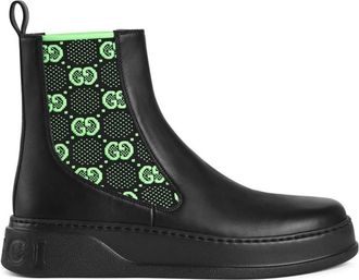 Gucci GG Supreme Enkellaarsjes - Heren - Chelseaboots - Zwart - 41 1/2 EU - Leer - Schoenen