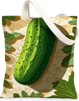 Generic Pickle Canvas Tote Bags, Fun Vegetable Design Reusable Grocery Bags, Summer Lightweight Washable Shoulder Strap Canvas for, Green, 13x15 Inch