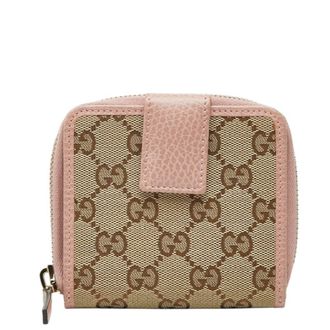 Gucci Beige Pink Canvas Leather Wallet (Bi-Fold) (Pre-Owned)