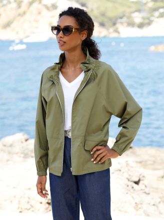 Heine Blusenjacke HEINE, Damen, Gr. 34, oliv, 67% Baumwolle, 29% Polyester, 4% Elasthan, Jacken Blusenjacke