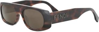 Fendi Signature Rechthoekige Zonnebril - unisex - Zonnebrillen - Bruin - 54 MM - Nylon - Accessoires