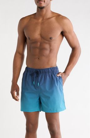 Vintage Summer Swimwear Ombr&eacute; 4 Way Stretch Lined Volley Swim Trunks in Dark Teal at Nordstrom Rack, Size Xx-Large