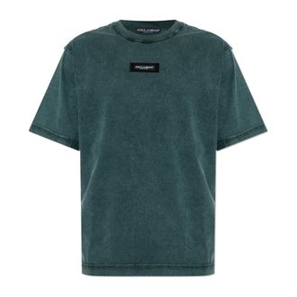 Dolce & Gabbana T-Shirts, male, Green, Size: 2XL T-Shirt with Logo Patch