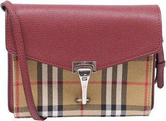 Burberry Red Leather Derby House Check Small Macken Crossbody (Authentic Pre- Loved)