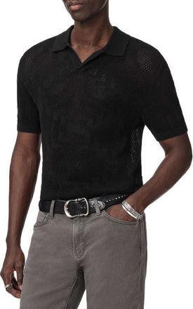 John Varvatos Corso Organic Cotton Diamond Crochet Polo in Black at Nordstrom, Size Xx-Large