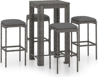 vidaXL Set Muebles Bar Jard&iacute;n 5 Piezas Y Cojines Rat&aacute;n Sint&eacute;tico Gris Vidaxl