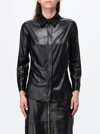 Elisabetta Franchi Camicia slim fit in pelle sintetica con polsini logati
