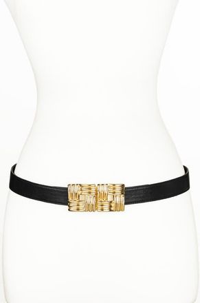 Raina Square Gold Buckle Leather Belt in Black at Nordstrom, Size Medium