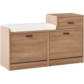 Beliani Scarpiera 2 scomparti con sedile imbottito in truciolato stile scandinavo marrone chiaro Dubbo