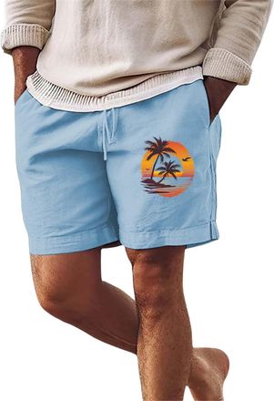Generic Beach Shorts for Men UK Breathable Lightweight Beaching Trunks 2D Printed Quick-Drying Halfpants Loose Fit Soild Color Casual Short Stylish Smart Summ