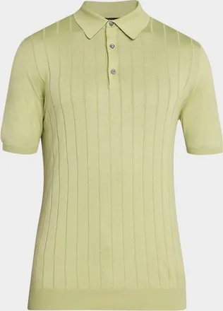 Kiton Men & apos;s Wide Rib Sea Island Cotton Polo Sweater