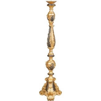 Biscottini International Biscottini - Candelabro De Madera Con Hoja De Oro Antiguo Y Acabado Negro Hecho En Italia