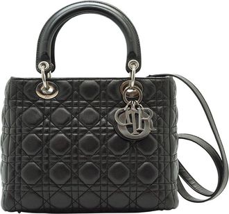 Dior Black Leather Lady Dior Handbag (Authentic Pre-Loved)