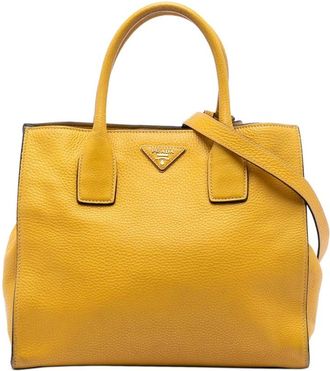 Prada Pre-owned Handbags, female, Yellow, Size: ONE SIZE Pre-owned Leather Tote Bag
