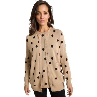 Jessica London Fine Gauge Cardigan in Khaki Scatter Dot at Nordstrom, Size 32