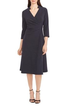 Maggy London Ruched Fit & Flare Midi Dress in Navy Blazer at Nordstrom Rack, Size 8