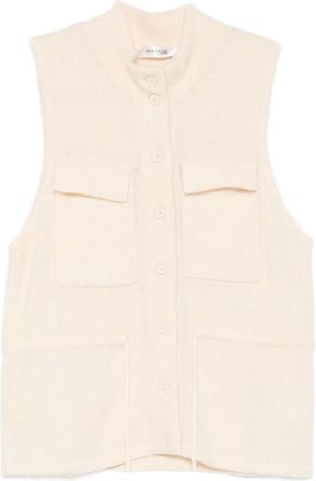 Aya Muse Button Vest met Strik - Dames - Bodywarmers - Beige - M - Leer - Jassen