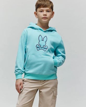 Psycho Bunny Kids Gage Felt Patch Hoodie 405 AQUA HAZE / M/10-12