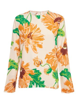 Stella McCartney crepe floral-print top - women - Viscose/Elastane - S - Neutrals