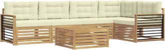 vidaXL Conjunto De Sof&aacute;s De Exterior 6 Uds. Blanco Y Crema Poli&eacute;ster Vidaxl