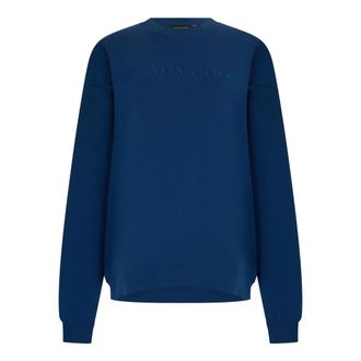 Canada Goose Round-neck Knitwear, male, Blue, Size: XS Embroidery Crew Sweatshirt