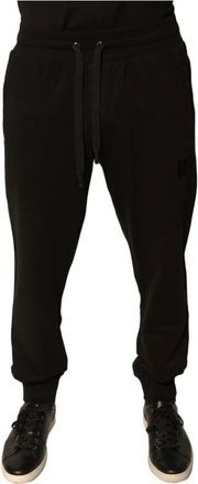 Dolce & Gabbana Broeken, Heren, Zwart, L, Katoen, Zwarte katoenen joggerbroek met logo