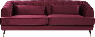 Beliani Sofá de 3 plazas 3 personas de terciopelo rojo