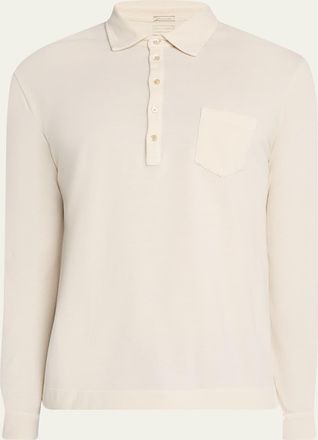 Massimo Alba Mens Pique Cotton and Cashmere Long-Sleeve Polo Shirt