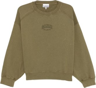 Ganni Sweatshirt met logoprint en raglanmouwen - Heren - Sweatshirts - Groen - L - Katoen - Hoodies & sweatvesten