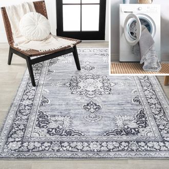 Jonathan Y Designs Bausch Bohemian Distressed Chenille Machine-Washable Gray/White Area Rug
