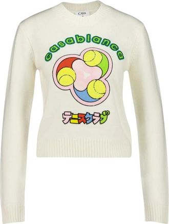 Casablanca Tennis Ball Merino Knit Sweater - Dames - Ronde hals truien - Beige - M - Wol - Truien & Vesten